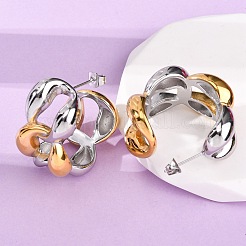 304ステンレススチールツートンスタッドピアス  チェーンチャーム  ゴールデン·ステンレス鋼色  33.5x18mm&nbsp;LS-EJEW-A136-01B-GP