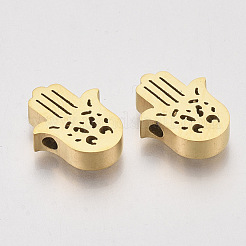 304ステンレススチールビーズ  ハムサ手/ファティマの手/ミリアムの手  ゴールドカラー  14.5x11.5x3mm  穴：1.8mm&nbsp;STAS-S079-141B