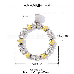 Brass Micro Pave Clear Cubic Zirconia Pendants&nbsp;CU-OY001-75G