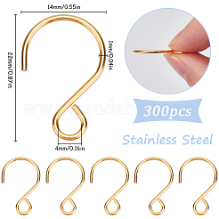 ステンレス製フック300個  ゴールドカラー  22x14x1mm  穴：4mm&nbsp;STAS-SP0001-83G