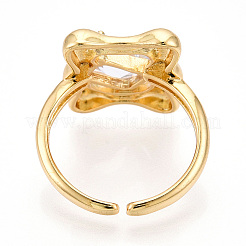 Brass Micro Pave Clear Cubic Zirconia Cuff Rings for Women&nbsp;KK-T074-12G