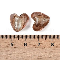 手作りの銀箔のランプワークガラスビーズ  ハート  キャメル  14.5~15.5x15~15.5x9~10mm  穴：1.8mm&nbsp;LAMP-Q005-06E
