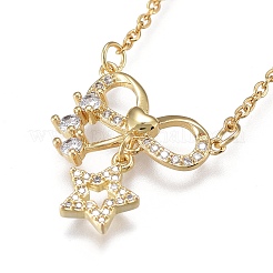Brass Micro Pave Clear Cubic Zirconia Pendant Necklaces&nbsp;NJEW-R256-03