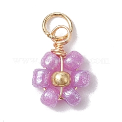 不透明なガラスのチャーム  丸カン付き  花  ミックスカラー  11~12.5x8~9x4mm  7個/セット&nbsp;PALLOY-JF02560-02