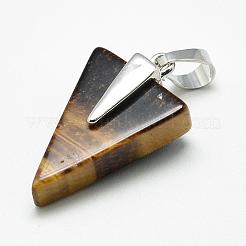 天然石&合成ミックスストーンペンダント  真鍮パーツ  三角形  プラチナ  27x17x10mm  穴：5x7mm&nbsp;G-R435-62
