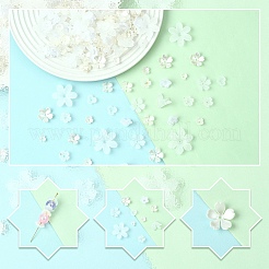 500個 10スタイル ABSプラスチック&アクリル模造パールビーズキャップ  花  ミックスカラー  6~25.5x6~23x2.5~4.5mm  穴：1.2~1.6mm  50個/スタイル&nbsp;OACR-YW0004-12