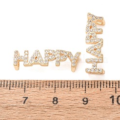 Brass Micro Pave Clear Cubic Zirconia Word HAPPY Links Connector Charms&nbsp;KK-K002-32B-G