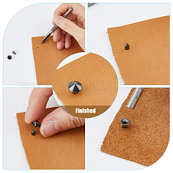 真鍮の衣服リベット  コーン衝突リベット  レザークラフトパンチ付き  ミックスカラー  キャップ：7x5mm  穴：2mm  スタッド：6x6mm  ピン：2mm  320セット  パンチ：80x4mm  穴：2mm  1 PC&nbsp;FIND-FH0008-55