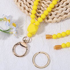 シリコンビーズIDカードネックストラップ  ネームカードホルダー  プラスチックの分離式クラスプと合金の分割キーリング付き  きいろ  450mm&nbsp;NJEW-SW00025-04