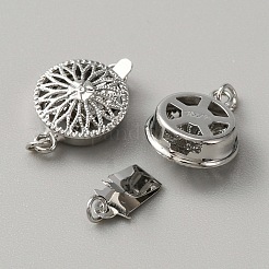 真鍮製ボックスクラスプ  マルチ連クラスプ  1連  1の穴  ひまわり模様のフラットラウンド  プラチナ  2mm  穴：17x12x5.5mm&nbsp;KK-WH0079-16B-P