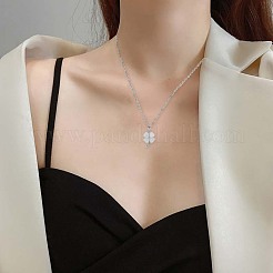 Natural Hetian White Jade Clover Pendant Necklace&nbsp;JN1078B