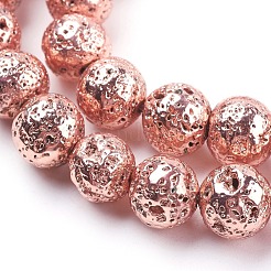 Electroplated Natural Lava Rock Bead Strands&nbsp;G-E429-01-12mm
