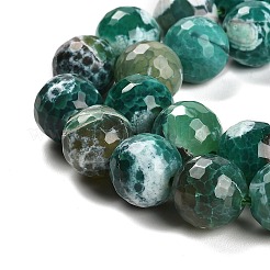 ファイヤーアゲートクラックルビーズ連売り  染め＆加熱  ラウンド  多面カット  ダークシアン  13.5~14mm  穴：1.4mm  約28~29個/連  15.16インチ（38.5cm）&nbsp;G-L595-A02-01E