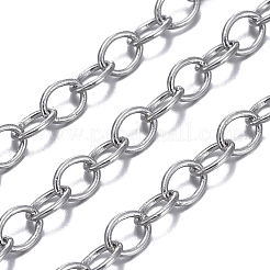 真鍮製アズキチェーン  溶接されていない  スプールで  オーバル  カドミウムフリー＆ニッケルフリー＆鉛フリー  プラチナ  4x3x0.6mm  約301.83フィート（92m）/ロール&nbsp;CHC024Y-NFK