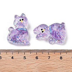 透明樹脂の蝶結びの子猫のデコデンカボション  キラキラパウダーを塗った猫の形  ライラック  28x20x7mm&nbsp;RESI-M045-07F