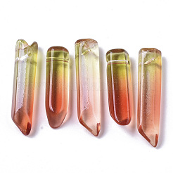 ツートンガラスビーズ  トップドリルビーズ  弾丸  ミックスカラー  25~40x7~8x6~7mm  穴：0.9mm&nbsp;GLAA-S167-13