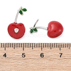 女性用チェリー真鍮エナメルスタッドピアス  カドミウムフリー＆鉛フリー  長持ちメッキ  ラックめっき  プラチナ  18.5x10mm&nbsp;EJEW-G425-02P