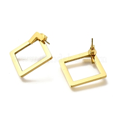 Ion Plating(IP) 304 Stainless Steel Hollow Rhombus Stud Earrings&nbsp;EJEW-C118-04A