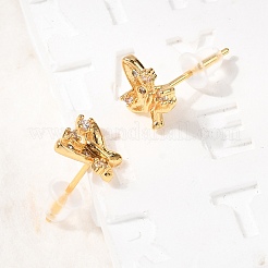 Brass Micro Pave Clear Cubic Zirconia Butterfly Stud Earrings&nbsp;EJEW-C158-16B-G