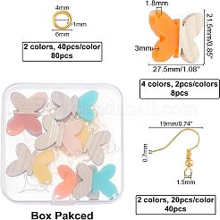 蝶のぶら下がりイヤリングのDIYキット  1箱8個レジン＆ウォールナットウッドペンダント  40個の鉄のピアスフック  80PCS丸カン  ミックスカラー  21.5x27.5x3mm  穴：1.8mm  4スタイル  2個/スタイル  8pc&nbsp;DIY-OC0006-03