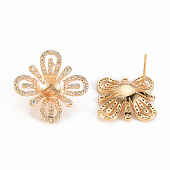 Brass Micro Pave Clear Cubic Zirconia Stud Earring Findings&nbsp;KK-S356-250-NF