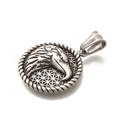 304ステンレスペンダント  ワシ模様付きのフラットラウンド  アンティークシルバー  29x25x4.5mm  穴：8.5x4.5mm&nbsp;STAS-Z110-34AS