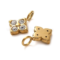 304ステンレスペンダント  ラインストーン付き  ゴールドカラー  クローバー  9.5x6.5x2mm  穴：1.8mm&nbsp;STAS-H438-02B-G01