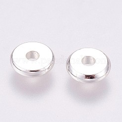 真鍮製スペーサービーズ  長持ちメッキ  フラットラウンド  925銀メッキ  銀  7x2mm  穴：1.5mm&nbsp;X-KK-P117-34S