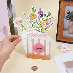 2026 Year Flower Desktop Calendar with Wood Base&nbsp;AJEW-WH0481-421A