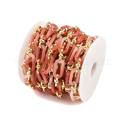 ラックメッキアクリル＆ccbプラスチックチェーン  長持ちメッキ  ライトコーラル  20x10.6x3mm  5 m /ロール&nbsp;CHAC-H001-01B