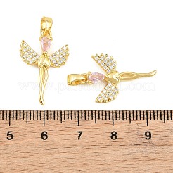 真鍮マイクロパヴェピンクキュービックジルコニアペンダント  エンジェルチャーム  18KGP本金メッキ  23.5x15x3.5mm  穴：5x2mm&nbsp;CU-CBABDE1-10G