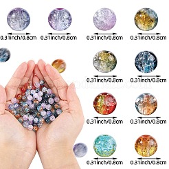 10色透明クラックルガラスビーズ  ラウンド  ミックスカラー  8mm  穴：1.5mm  20個/カラー&nbsp;GLAA-SZ0001-98