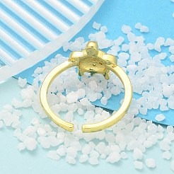 女性用304ステンレススチールオープンカフ指輪  キュービックジルコニア付き  カメ  18KGP本金メッキ  12.5x11mm  内径: 調節可能&nbsp;RJEW-B109-07G-01