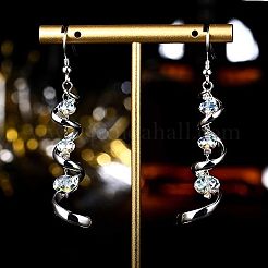 Spiral Ribbon Alloy Crystal Rhinestone Dangle Earrings&nbsp;FS-WGD182D-01