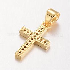 Cross Brass Micro Pave Cubic Zirconia Pendants&nbsp;KK-E673-027G