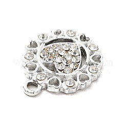合金ラインストーンペンダント  ハートチャーム付きプラチナトーンフラットラウンド  クリスタル  20.5x17x2.8mm  穴：2mm&nbsp;ALRI-C007-34P