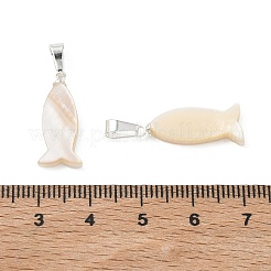天然石海シェルペンダント  304ステンレススチール製のスナップ式ベイルが付いた魚のチャーム  銀色のメッキ  貝殻色  20.5~21.5x8.5~9x3mm  穴：6x3mm&nbsp;PALLOY-JF05677