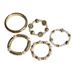 CCB Plastic & Faux Pearl & Glass Beaded Stretch Bracelet Sets&nbsp;WG9E4B2-01
