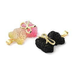 ドゥルージー樹脂クマペンダント  ラックメッキのかわいいクマのチャーム、本物の18Kゴールドメッキ真鍮ちょう結び  長持ちメッキ  鉛フリー＆カドミウムフリー  ミックスカラー  25.5x19x9mm  穴：5x3mm&nbsp;KK-K274-03G