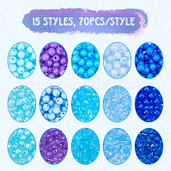 1050Pcs 15 Style Blue Series Transparent & Opaque Acrylic/Plastic Beads&nbsp;MACR-CA0001-10