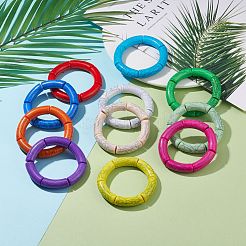 11Pcs 11 Color Imitation Gemstone Acrylic Curved Tube Chunky Stretch Bracelets Set for Women&nbsp;BJEW-JB08136