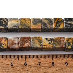 天然な地図の石のビードの繊維  キューブ  きいろ  8~9x8~9x8~9mm  穴：1.2mm  約46個/連  15.31''（38.9センチメートル）&nbsp;X-G-T139-8x8-45B
