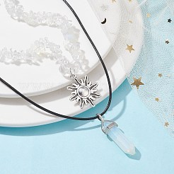2 個 2 スタイルオパライト弾丸 & 合金太陽ペンダントネックレスセット  チップビーズチェーン付き  12.80~17.72インチ（32.5~45cm）  1個/スタイル&nbsp;NJEW-JN04514-01