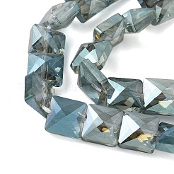 電気メッキガラスビーズセット  フル虹メッキ  多面カット  正方形  グリーン  8x8x5.5mm  穴：0.8mm  約49個/連  15.55インチ（39.5cm）&nbsp;EGLA-L045-B-FR01