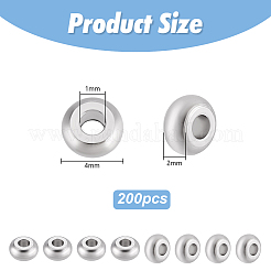 304ステンレススチールビーズ200個  フラットラウンド  ステンレス鋼色  4x2mm  穴：1mm&nbsp;STAS-PH0006-61