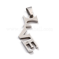 304ステンレススチールカップルペンダント  スプリットペンダント  クリスタルラインストーン付き  バレンタインデーの  愛と心の言葉  電気泳動ブラック＆ステンレススチールカラー  37~41x13.5~18x2.5~3mm  穴：7.5~8x3~5mm&nbsp;STAS-K235-08EBP