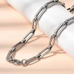 304ステンレススチールペーパークリップチェーンブレスレット＆ネックレスジュエリーセット  カニカン付き  ステンレス鋼色  610mm&nbsp;SJEW-L199-15P