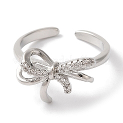 Bowknot Brass Micro Pave Clear Cubic Zirconia Open Cuff Rings for Women&nbsp;LS-RJEW-C098-07P