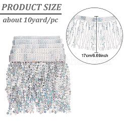 スパークルPVCスパンコールタッセルリボン  服飾材料  銀  6-3/4インチ（170mm）&nbsp;OCOR-WH0078-73B