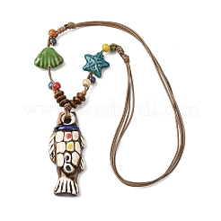 Ceramic Fish Pendant Adjustable Waxed Cord Necklaces for Women&nbsp;LS-NJEW-B146-05